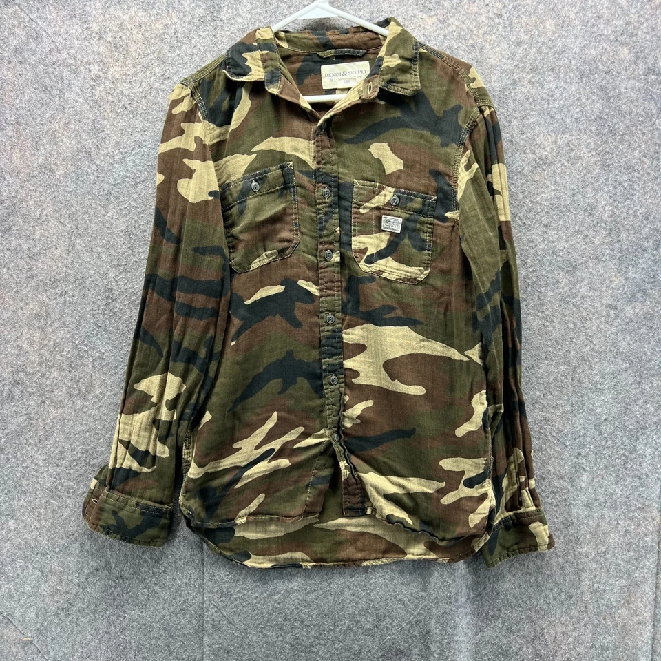 Camisa Ralph Lauren Hombres Pequeña Adulta Verde Camuflaje Informal Bolsillo con Botones Foto 1 de 4