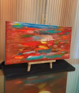 Modern Orig Vibrant Abstract Acrylic Colorful See Vid Painting Canvas 10x20 - Picture 1 of 3