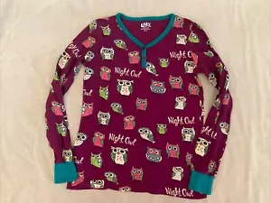 Lazy One Night Owl Xl Womens Pajama Top Thermal Purple Green - Picture 1 of 3