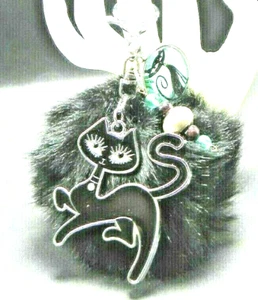 Handbag Accessories Hook ball BLACK POM POM CHARM GLASS BEADS ST HOOK BLACK CAT - Picture 1 of 4