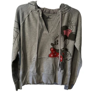 Disney Parks Sweatshirt Womens Sz L Minnie Mouse Hooded grey Pullover Hoodie - Picture 1 of 9