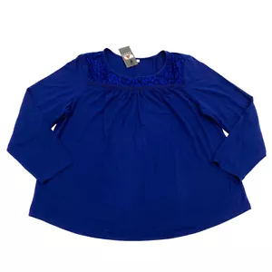 Zyfmaily Womens Plus Size 3XL Long Sleeve Blouse Top Lace/Dark Blue - Picture 1 of 10