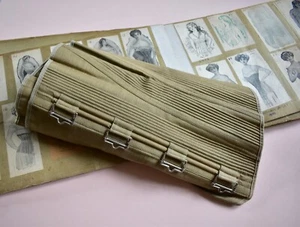 Edwardian Medical Corset New Deadstock Buckles Khaki Steampunk Corded Antique - Picture 1 of 10