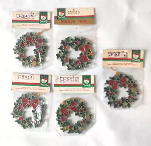 NOS -5 Kurt Adler Christmas Wreath 3.5" Stained Glass Ornaments Suncatchers 1977 - Picture 1 of 9