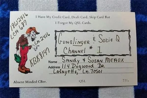 HAM CB RADIO QSL Trading Card "GUNSLINGER & SUZIE Q - MEAUX - LAFAYETTE, LA" - Picture 1 of 1