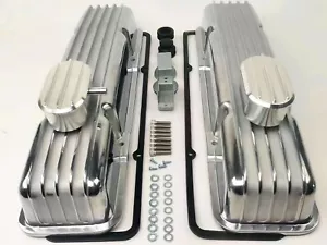 Small Block Chevy 283 305 327 350 Short Polished Finned Aluminum Valve Covers - Picture 1 of 10