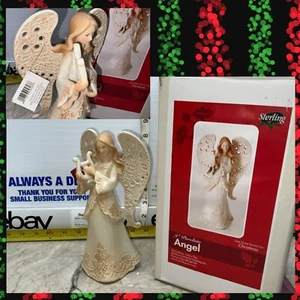 Weihnachten Sterling 9" Engel mit Harfe Figur weiße Spitze irisierend Satin Porzellan - Bild 1 von 12