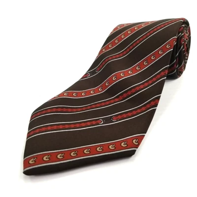 Gravata de seda vintage Ferrari Uomo Milano luxo estampa listrada marrom vermelha Itália - Imagem 1 de 4