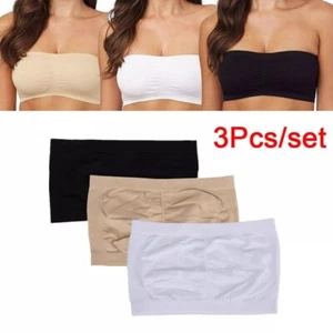 3Pcs Ladies Plain Boobtube Strapless Bandeau Elastic Stretch Vest Bra Crop Top - Picture 1 of 14