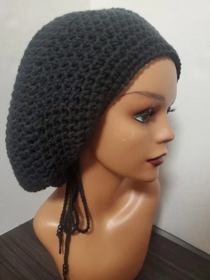 Handmade Adjustable Crochet Tam Hat Dreadlock w drawstring Reggae baggy beanie - Image 1 of 4
