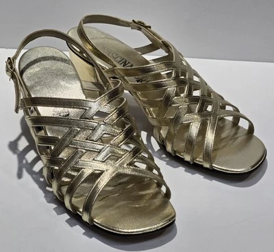 复古金色绑带凉鞋 20 世纪 60 年代 Fascinators Mod GoGo — 第 1/4 张图片