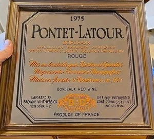 Vintage 1975 Pontet-Latour Bordeaux Red Wine Rouge Mirrored Sign France - Picture 1 of 6