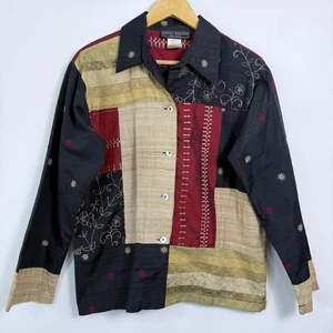 Chaqueta Camisa Harris Wallace Mezcla Seda Patchwork Bordada Abotonada Talla M - Imagen 1 de 7