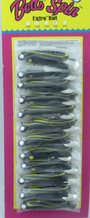 Tarjeta de 12 Betts 023ST-24N 1/8 OZ Betts Spin 2" cola dividida Bk rayas amarillas Foto 1 de 2