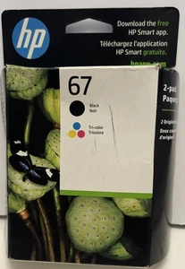 HP 67 2-pak czarne/trójkolorowe oryginalne wkłady atramentowe - exp 11/2026 - Zdjęcie 1 z 5
