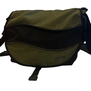 LL Bean Classic Messenger Crossbody Laptop Bag Satchel Sz Medium Green Black    - Picture 1 of 14