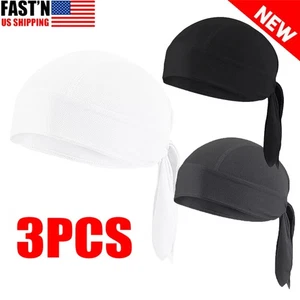 3 pezzi Durag Skull Cap Head Wrap Biker Moto Du Do Dew Paisley Bandana Doo Rag - Foto 1 di 16