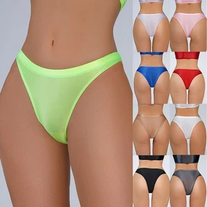 Underwears No Trace Glossy High Knicker Lingerie Oil Panties Seamless Tanga - Picture 1 of 58