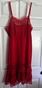 Vintage Red Silky Nylon Full Slip Lace & Chiffon Bust Lacy Tiers Sexy Size 38 - Picture 1 of 6