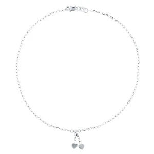 14K White Gold Double Heart Dangle Charm 10" Anklet - Picture 1 of 3