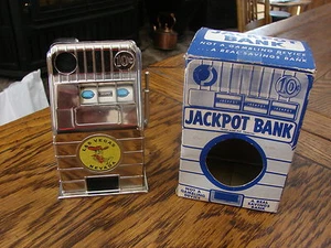 Vintage 50er Jack Pot Metall mechanische Bank von Reno Kunststoff/BOX sieht toll aus! - Bild 1 von 12