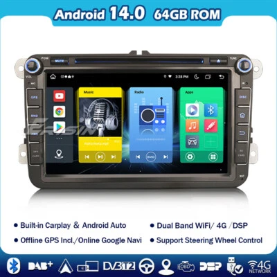 8-Kern Android 14 Autoradio Für VW Golf MK5 Passat Tiguan GPS  CarPlay DAB 64GGB - Bild 1 von 4