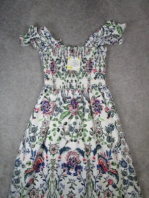 Vestido Anne Klein Mujer Mediano Blanco Rojo Azul Verde Algodón Floral Blusa Nuevo Foto 1 de 4