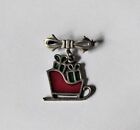 Vintage 1980s stained glass Christmas festive presents on sleigh brooch pin red