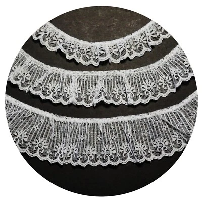 Lily 1",1.75",2.25" White Floral Ruffled Raschel Lace Trim Wholesale Lot Notions - Image 1 of 4