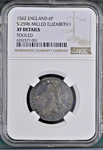 1562 ENGLAND 6 Pence Silver Coin Royal Mint Milled Issue Elizabeth I NGC XF-Det Cover