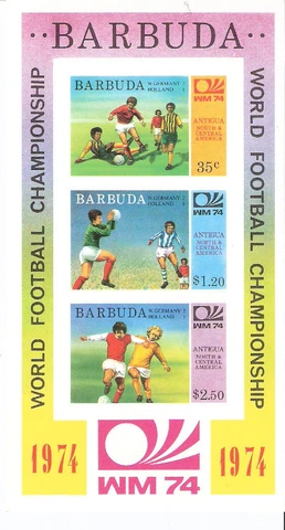 Barbuda 1974 World Soccer - Football Championships Souvenir Sheet MNH (SC# 166a) Cover
