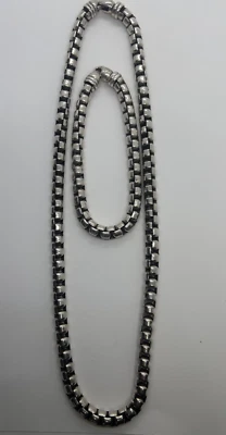 Juego de collar y pulsera David Yurman caja cadena plata de ley 925 7,3 mm. Foto 1 de 4