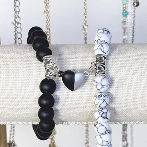 Couples Bracelet Set with Heart Magnets - Relationships Bracelet - Picture 1 of 7