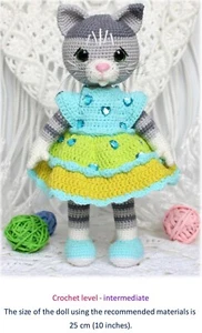 CROCHET PATTERN COPY cute cat in dress toy amigurumi 4ply yarn 306 - Picture 1 of 3