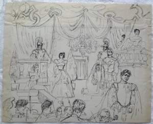 Werner Knoth Original Zeichnung Theater signiert Unikat Einzelstück Kunstwerk - Bild 1 von 1