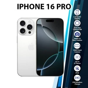 Apple iPhone 16 Pro iOS Cell Phone(White Titanium/8GB+128GB/Dual SIM/Unlocked) - Picture 1 of 8