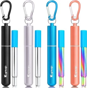 Kynup Metal Drinking Straw, 4Packs Reusable Straw Collapsible with Silicon, with