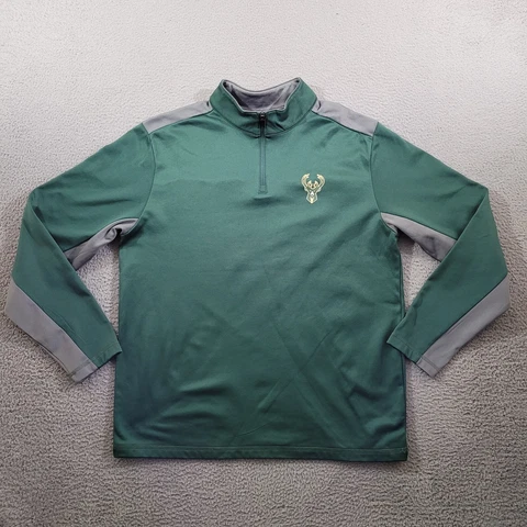 Milwaukee Bucks Sweater Mens Extra Large Green Pullover Fleece 1/4 Zip Logo Cover