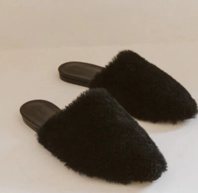 Jenni Kayne Black Shearling Moc Clog Mules Womens 38 Quiet Luxury - Image 1 of 4