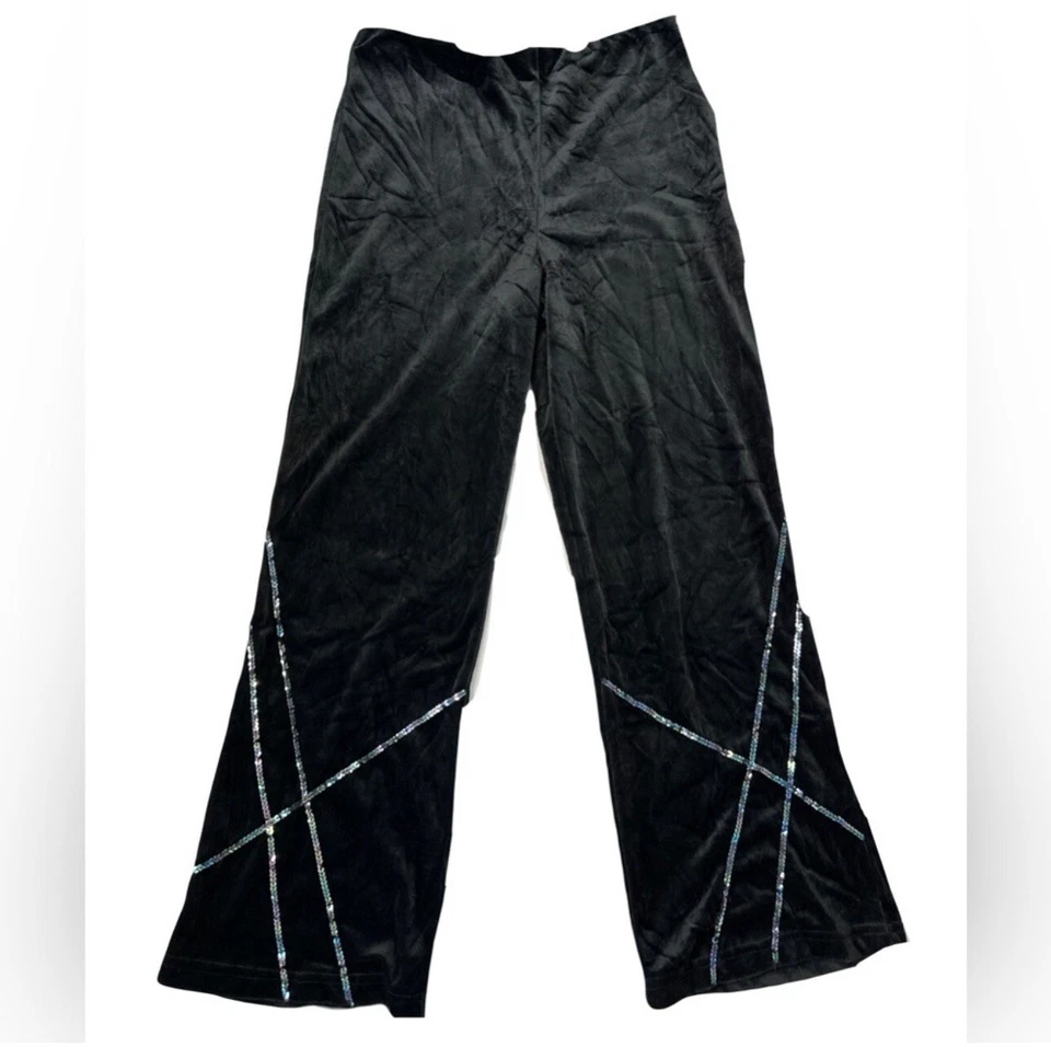 Vintage Amy Byer 90s Y2K Velvet Sequin Elastic Waist Flared PullOn Pants Size 16 - Image 1 of 4