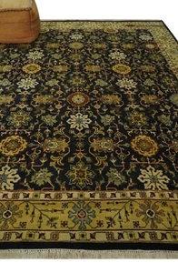 HandKnotted 8x10 Black and Olive traditional floral deisgn wool rug-DD/RKS29 - Picture 1 of 11