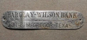McGregor, Texas, Barclay-Wilson Bank, 333 (Blank). Nickel plated brass, 2 hol - Picture 1 of 2