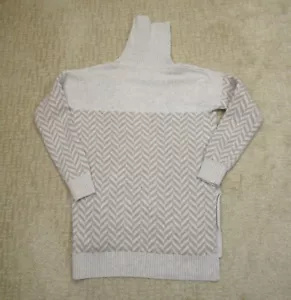 Athleta Sweater Women Medium Gray Turtle Neck Chevron Wool Cashmere Blend Preppy - Picture 1 of 9