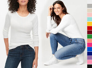 Women's Premium Cotton Basic Long Sleeve T-Shirt Top Soft Knit Solids Crew Neck