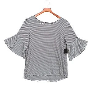 Tahari Cielia Knit Top Womens Navy White Striped Bell Sleeve Pullover Size L - Picture 1 of 8