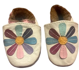 Momo Baby Crib Shoes White Leather Girl Rainbow Lily Infant 0-6 Months - Picture 1 of 5