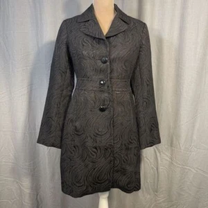 White House Black Market Trench Coat Black Metallic Poplum Lined Whimsigoth XS - Picture 1 of 10
