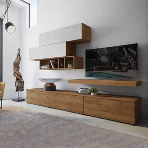 Parete attrezzata soggiorno 270x183cm noce bianco spatolato AMERICA GIHOME® - Foto 1 di 3
