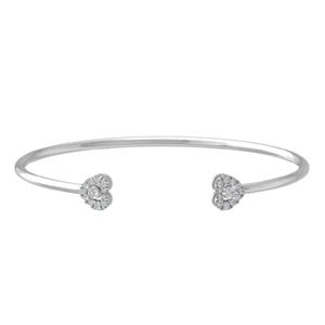Sterling Silver Natural Diamond Halo Bangle Bracelet 7" Holiday Gift - Picture 1 of 5