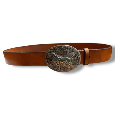 Cinturón de cuero marrón Backwoods perro de caza hebilla plateada (cambiable) talla 38 Foto 1 de 3